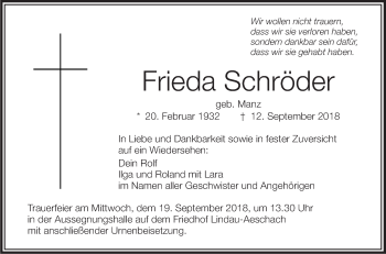 Traueranzeigen von Frieda Schröder schwaebische de Trauerportal