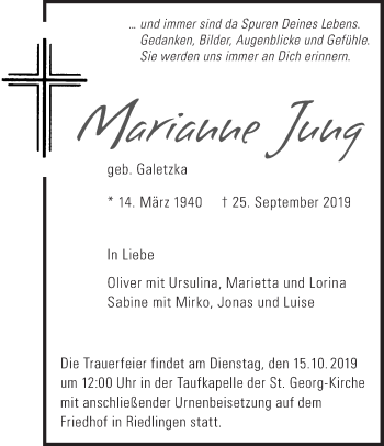 Traueranzeigen Von Marianne Jung Schwaebische De Trauerportal