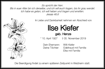 Traueranzeigen Von Ilse Kiefer Schwaebische De Trauerportal