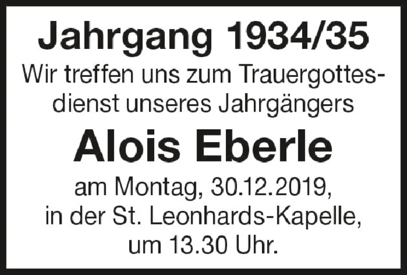 Traueranzeigen Von Alois Eberle Schwaebische De Trauerportal