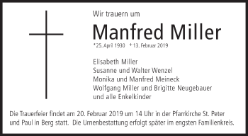 Traueranzeigen Von Manfred Miller Schwaebische De Trauerportal