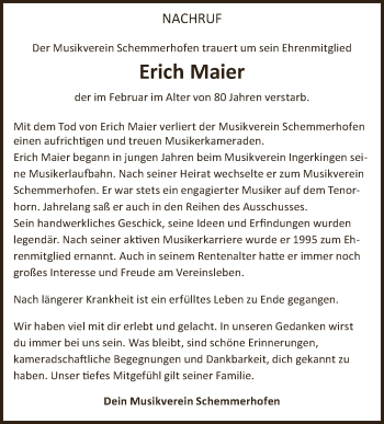 Traueranzeigen Von Erich Maier Schwaebische De Trauerportal