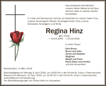 Traueranzeigen Von Regina Hinz Schwaebische De Trauerportal