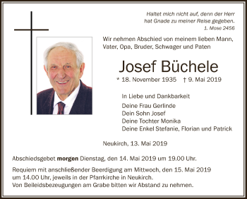 Anzeige von Josef Büchele von Schwäbische Zeitung