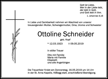 Anzeige von Ottoline Schneider von Schwäbische Zeitung