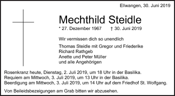 Traueranzeigen Von Mechthild Steidle Schwaebische De Trauerportal