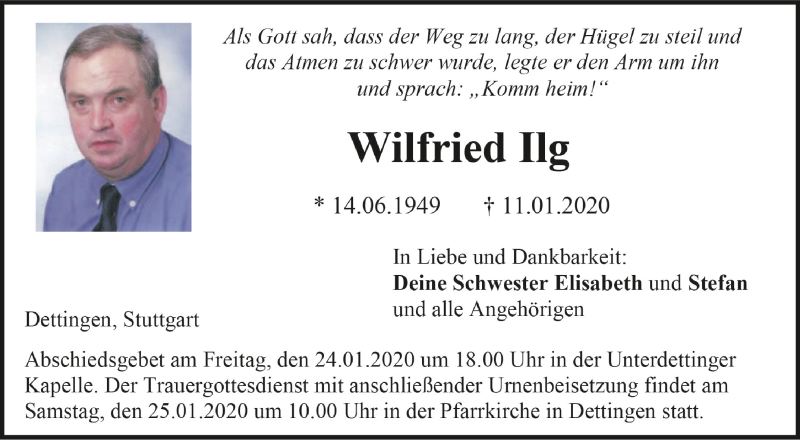 Traueranzeigen Von Wilfried Ilg Schwaebische De Trauerportal