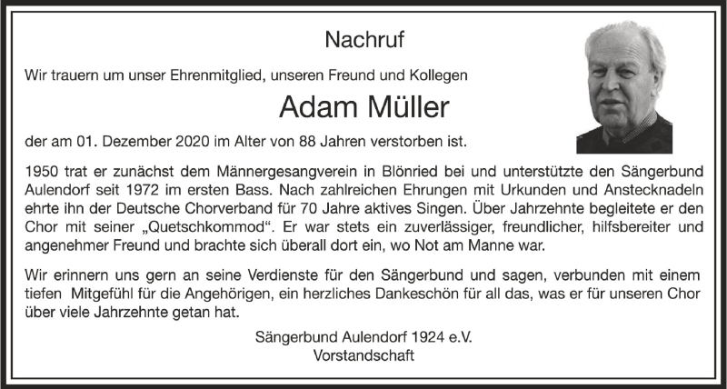 Traueranzeigen Von Adam M Ller Schwaebische De Trauerportal