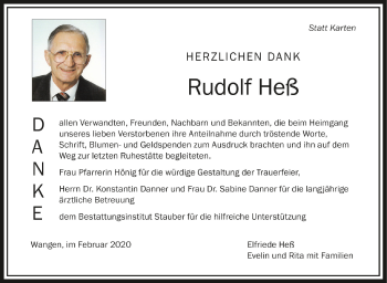 Traueranzeigen von Rudolf Heß schwaebische de Trauerportal