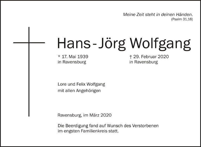 Traueranzeigen von Hans Jörg Wolfgang schwaebische de Trauerportal