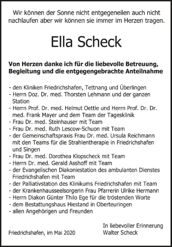 Traueranzeigen Von Ella Scheck Schwaebische De Trauerportal