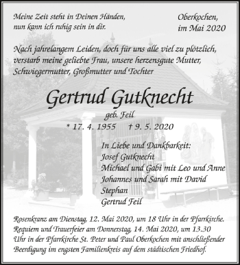 Anzeige von Gertrud Gutknecht von Schwäbische Zeitung