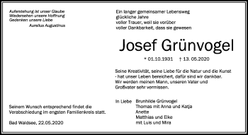 Traueranzeigen Von Josef Gr Nvogel Schwaebische De Trauerportal