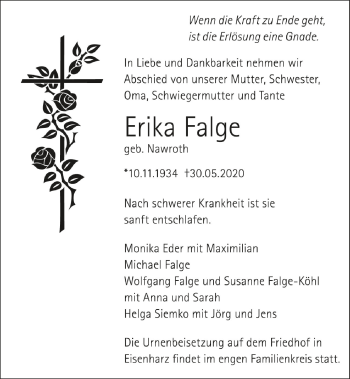 Traueranzeigen Von Erika Falge Schwaebische De Trauerportal