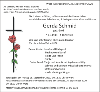 Traueranzeigen Von Gerda Schmid Schwaebische De Trauerportal