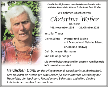 Traueranzeigen Von Christina Weber Schwaebische De Trauerportal