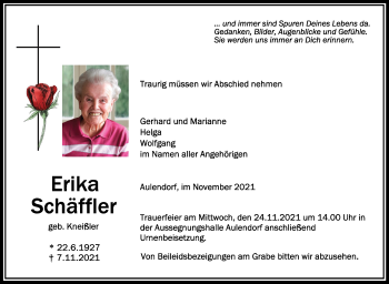 Traueranzeigen von Erika Schäffler schwaebische de Trauerportal