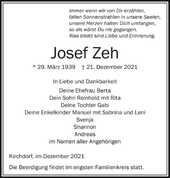 Traueranzeigen Von Josef Zeh Schwaebische De Trauerportal