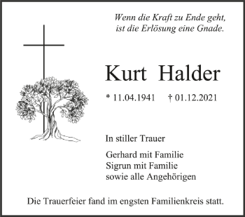 Traueranzeigen Von Kurt Halder Schwaebische De Trauerportal