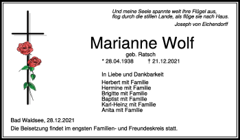 Traueranzeigen Von Marianne Wolf Schwaebische De Trauerportal