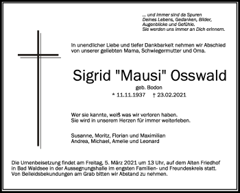 Traueranzeigen Von Sigrid Osswald Schwaebische De Trauerportal