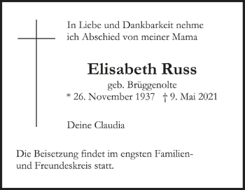 Anzeige von Elisabeth Russ von Schwäbische Zeitung
