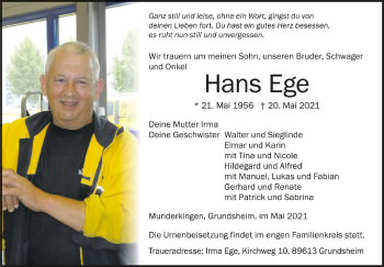 Anzeige von Hans Ege von Schwäbische Zeitung