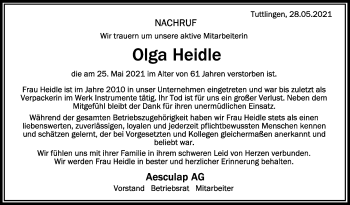 Traueranzeigen Von Olga Heidle Schwaebische De Trauerportal