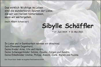 Traueranzeigen von Sibylle Schäffler schwaebische de Trauerportal