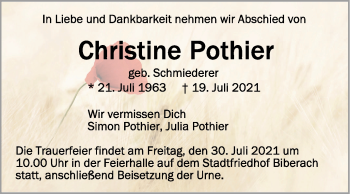 Anzeige von Christine Pothier von Schwäbische Zeitung