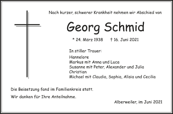 Anzeige von Georg Schmid von Schwäbische Zeitung