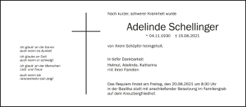 Anzeige von Adelinde Schellinger von Schwäbische Zeitung