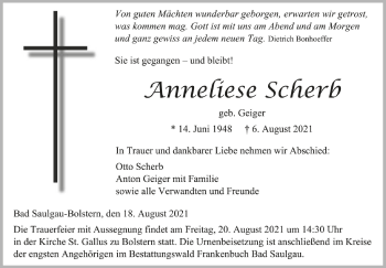 Anzeige von Anneliese Scherb von Schwäbische Zeitung