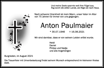 Anzeige von Anton Paulmaier von Schwäbische Zeitung
