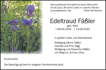 Anzeige von Edeltraud Fäßler von Schwäbische Zeitung