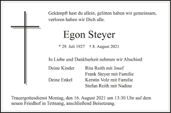 Anzeige von Egon Steyer von Schwäbische Zeitung
