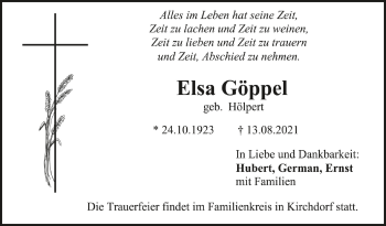 Anzeige von Elsa Göppel von Schwäbische Zeitung