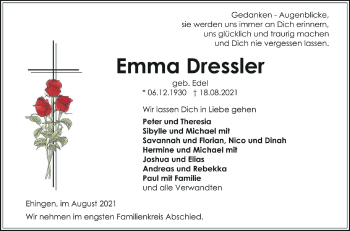 Anzeige von Emma Dressler von Schwäbische Zeitung