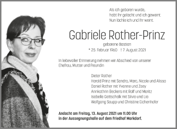 Anzeige von Gabriele Rother-Prinz von Schwäbische Zeitung
