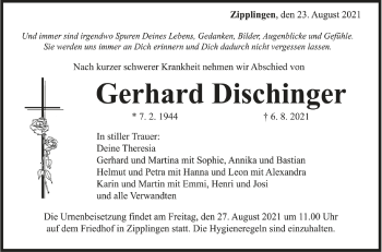 Anzeige von Gerhard Dischinger von Schwäbische Zeitung