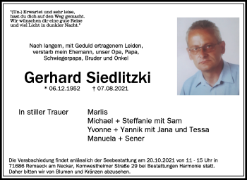 Anzeige von Gerhard Siedlitzki von Schwäbische Zeitung