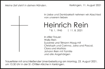 Anzeige von Heinrich Rein von Schwäbische Zeitung
