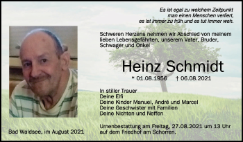 Traueranzeigen Von Heinz Schmidt Schwaebische De Trauerportal