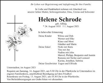 Anzeige von Helene Schrode von Schwäbische Zeitung