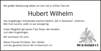Anzeige von Hubert Wilhelm von Schwäbische Zeitung