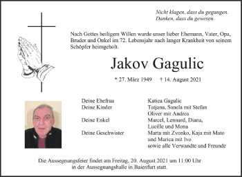 Anzeige von Jakov Gagulic von Schwäbische Zeitung
