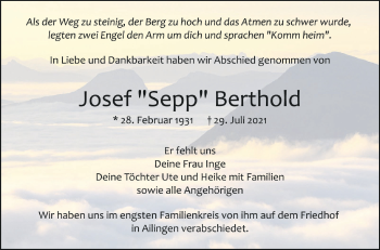 Anzeige von Josef Berthold von Schwäbische Zeitung