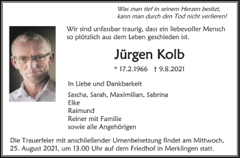 Anzeige von Jürgen Kolb von Schwäbische Zeitung