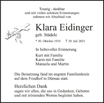 Anzeige von Klara Eidinger von Schwäbische Zeitung