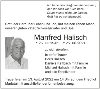 Anzeige von Manfred Halisch von Schwäbische Zeitung